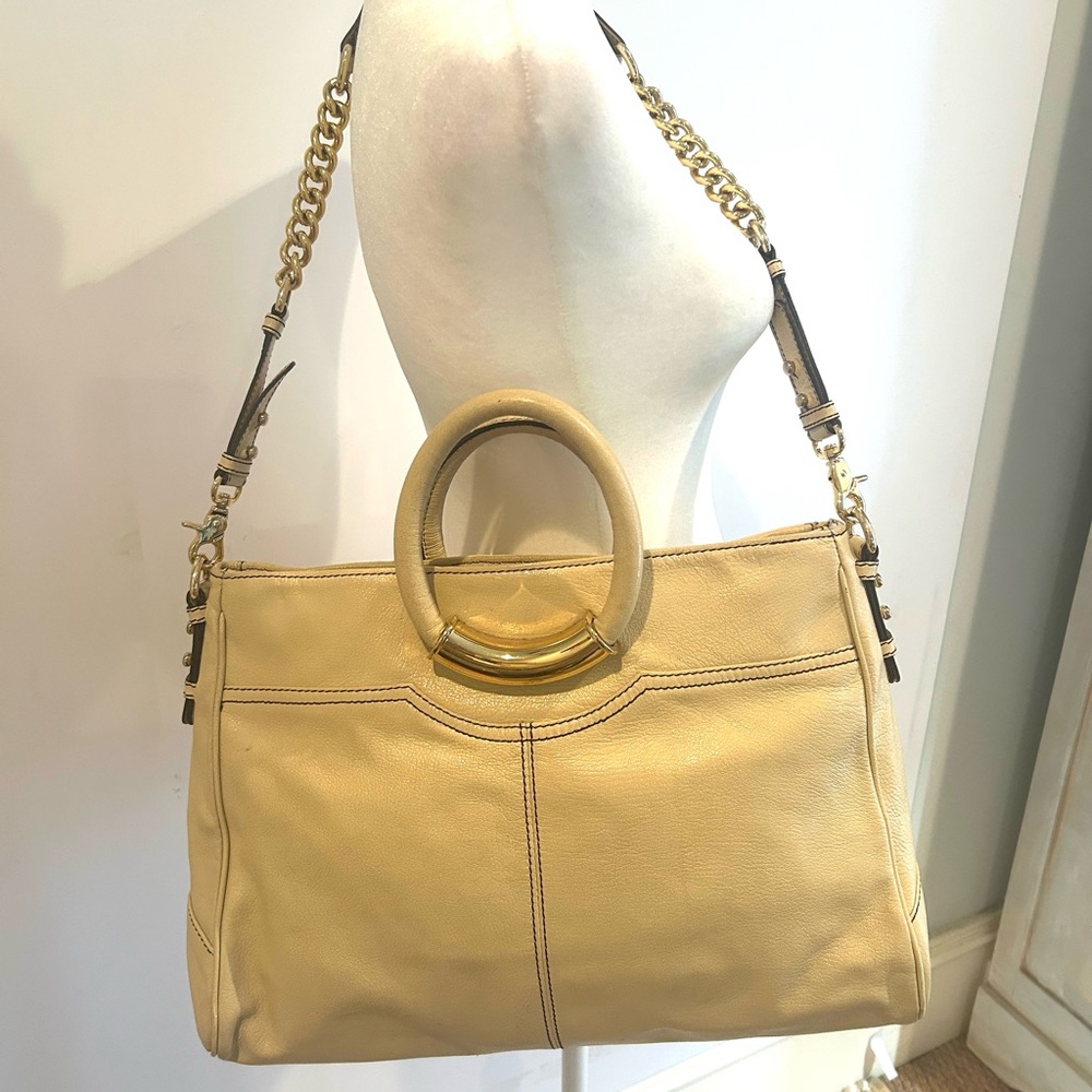 Carlisle Light Beige Crossbody Hand/Messenger Bag Tote Italian Leather EUC